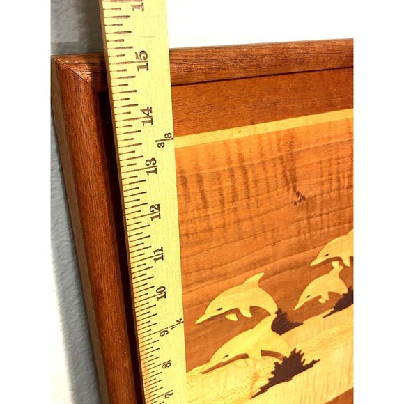 Wooden Marquetry Inlay Four Jumping Dolphins Wall Hanging 15 x 12 Inches - Picture 7 of 8